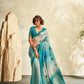 Anaita Sky Blue Printed Handloom Khadi Silk Silk Saree With Blouse
