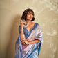 Anaita Blue Printed Handloom Khadi Silk Silk Saree With Blouse
