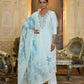 Vaasva Women's Blue Linen Suit Set With Printed Dupatta | Swadesiicart