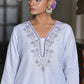 Vaasva Women's Lilac Linen Suit Set With Printed Dupatta | Swadesiicart