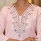 Vaasva Women's Pink Linen Suit Set With Printed Dupatta | Swadesiicart