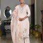 Vaasva Women's Peach Linen Suit Set With Printed Dupatta | Swadesiicart