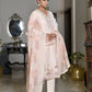 Vaasva Women's Peach Linen Suit Set With Printed Dupatta | Swadesiicart