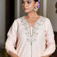 Vaasva Women's Peach Linen Suit Set With Printed Dupatta | Swadesiicart