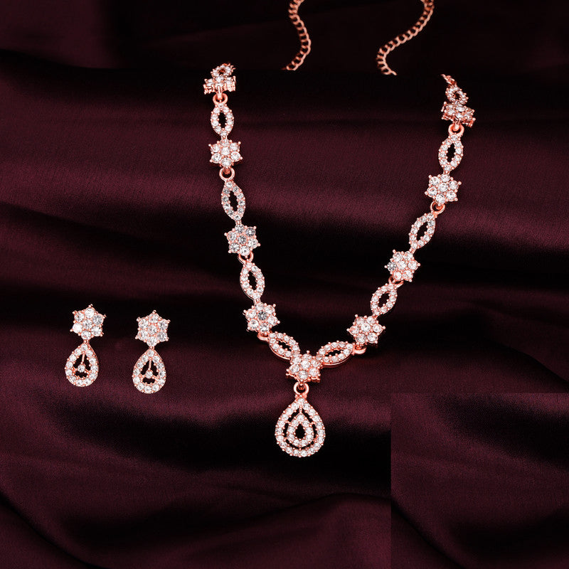 Tehzeeb Creations Elegant White Polished American Diamond (Ad) Studded Necklace And Earring Set For Women - Swadesiicart