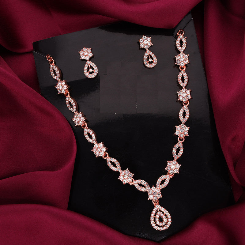 Tehzeeb Creations Elegant White Polished American Diamond (Ad) Studded Necklace And Earring Set For Women - Swadesiicart