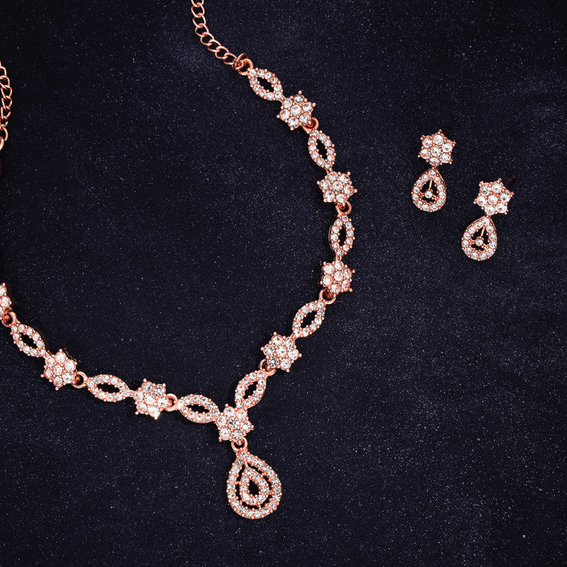 Tehzeeb Creations Elegant White Polished American Diamond (Ad) Studded Necklace And Earring Set For Women - Swadesiicart