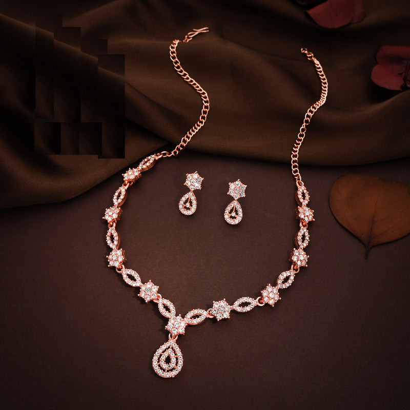 Tehzeeb Creations Elegant White Polished American Diamond (Ad) Studded Necklace And Earring Set For Women - Swadesiicart