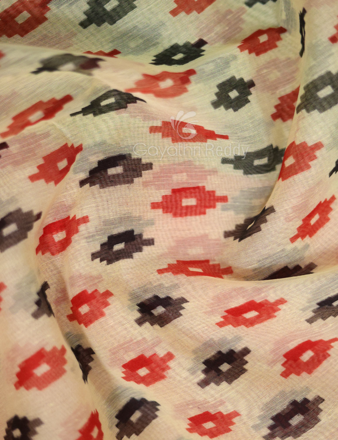Shades of Cream And Red Colour Blouse Patola Print Semi Chanderi Saree By Gayathri Reddy Designer Studio | Swadesiicart