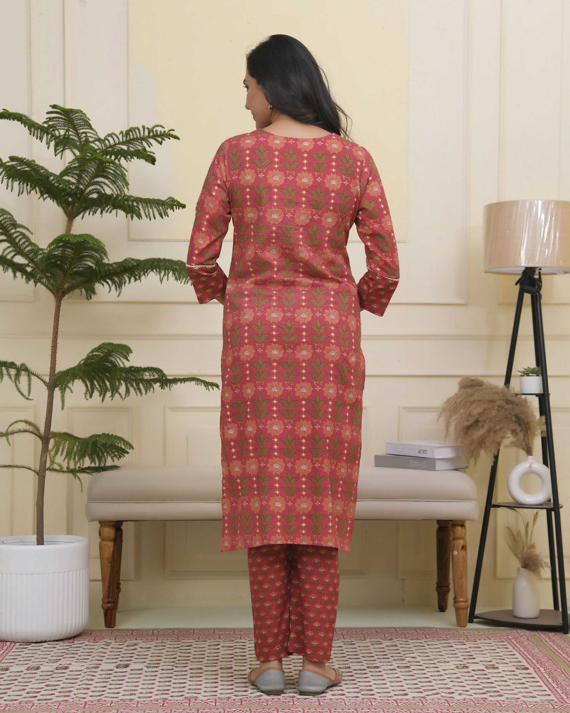 Vaasva Women Maroon Cotton Kurta With Cotton Pant & Dupatta | Swadesiicart