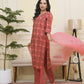 Vaasva Women Maroon Cotton Kurta With Cotton Pant & Dupatta | Swadesiicart
