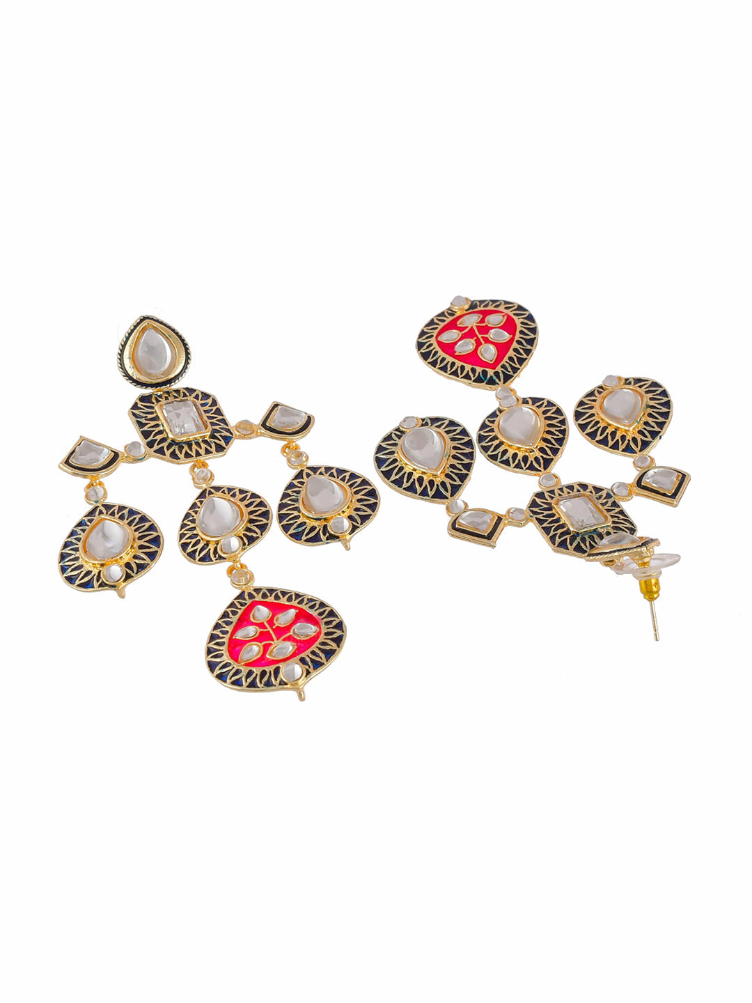 Shoshaa Gold-Polished Balck & Pink Kundan Enamel Drop Earrings | Swadesiicart