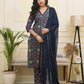 Vaasva Women Navy Cotton Kurta With Cotton Pant & Dupatta | Swadesiicart