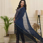 Vaasva Women Navy Cotton Kurta With Cotton Pant & Dupatta | Swadesiicart