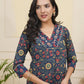 Vaasva Women Navy Cotton Kurta With Cotton Pant & Dupatta | Swadesiicart