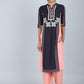 W for Woman Blue & Peach Mandarin Neck kurta