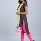 W for Woman Black & Green Printed Stylized Round Neck kurta
