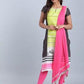 W for Woman Black & Green Printed Stylized Round Neck kurta