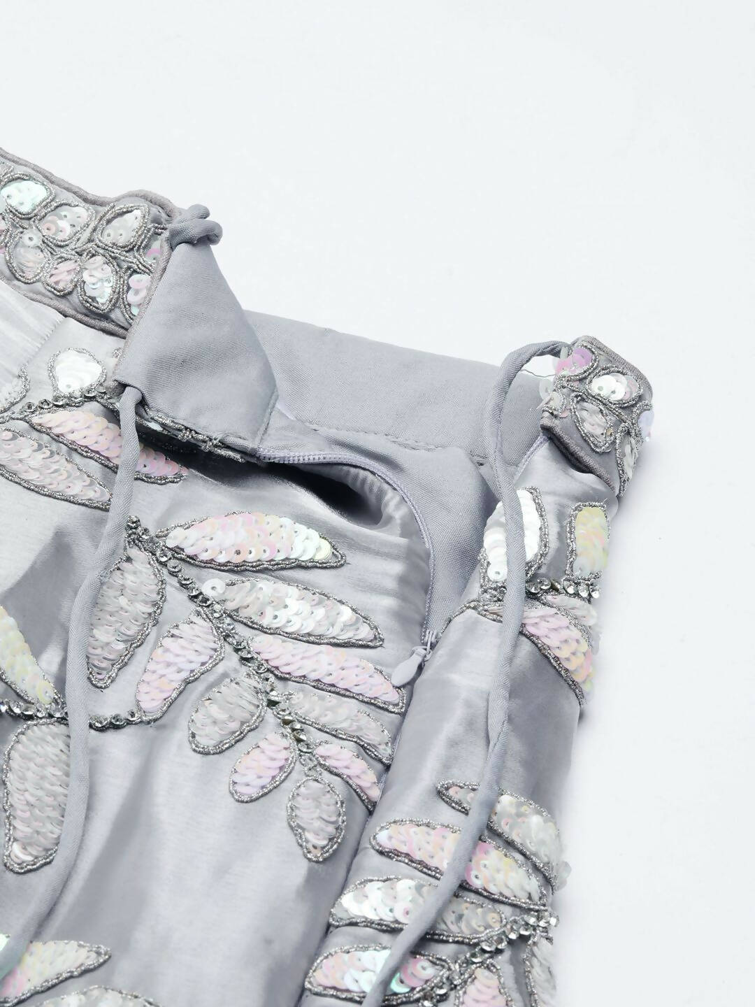 House of Panchhi Grey Organza Sequins & Zarkan embroidery Lehenga choli & Dupatta | Swadesiicart