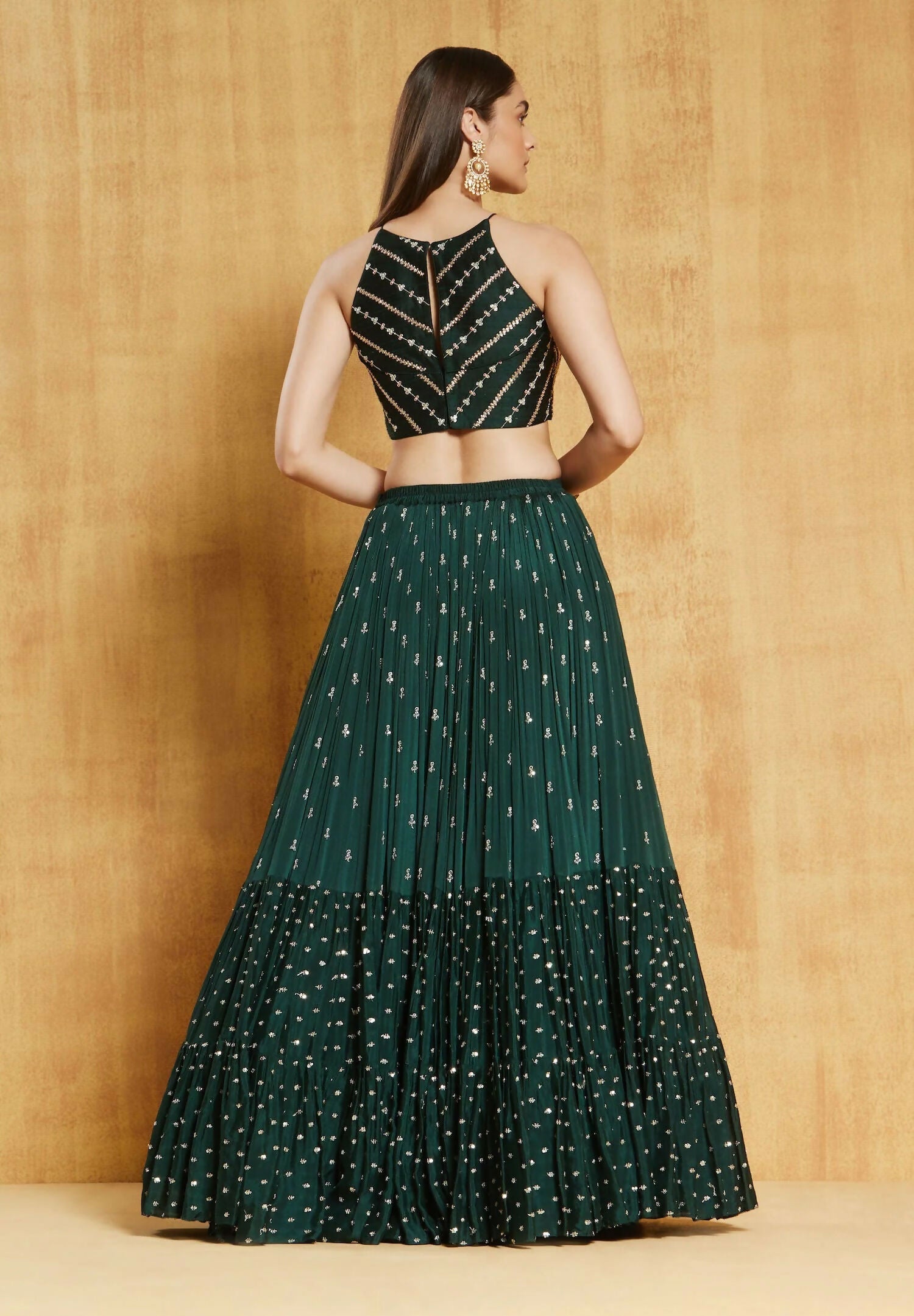 Jyoti Fashion Bottle Green Sequence Embroidery Georgette Designer Lehenga Choli with Dupatta | Swadesiicart