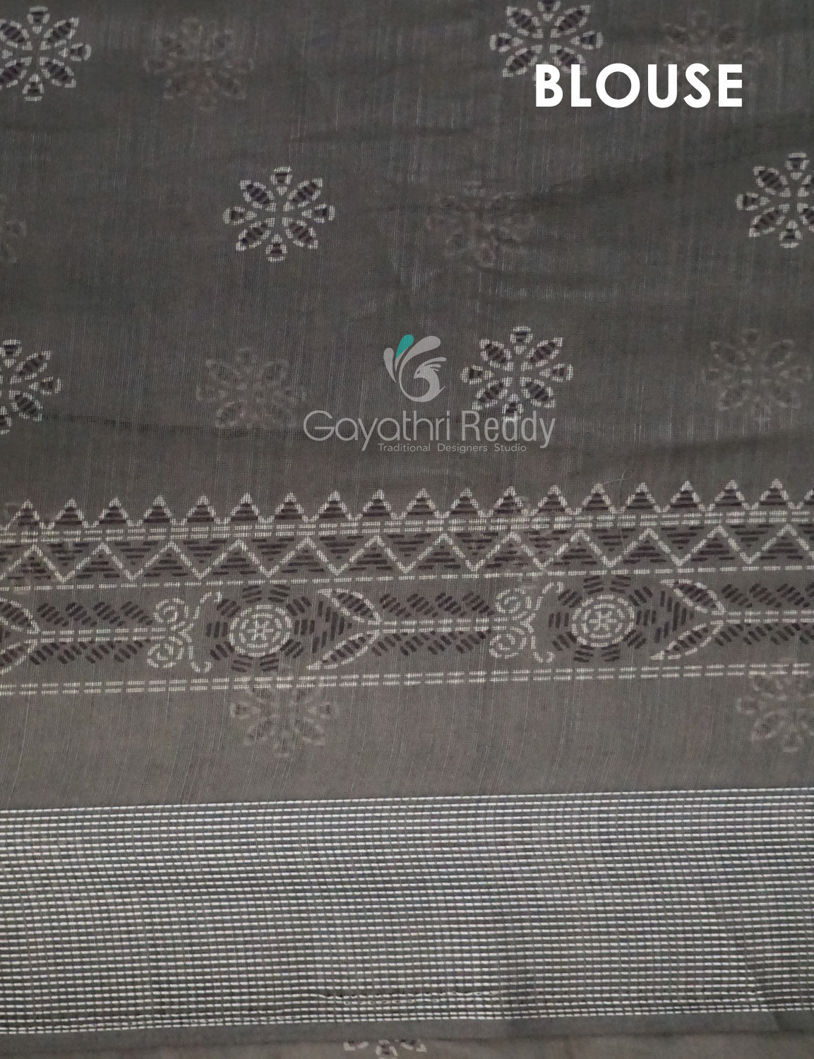 Grey Colored Block Printed Semi Chanderi Saree By Gayathri Reddy Designer Studio | Swadesiicart