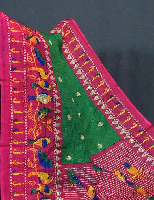 Mango Green Colored with Buttes Semi Silk Kota Saree By Gayathri Reddy Designer Studio | Swadesiicart