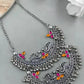 Tehzeeb Creations Women's Silver Colour Oxidised Necklace And Earrings With Peacock Design - Swadesiicart