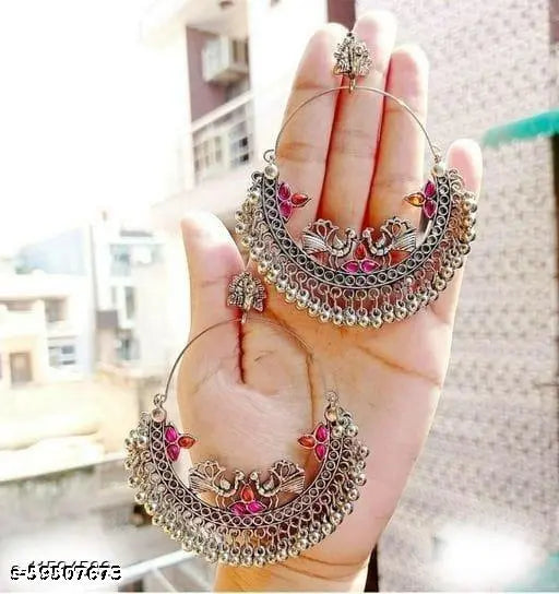 Tehzeeb Creations Women's Silver Colour Oxidised Necklace And Earrings With Peacock Design - Swadesiicart