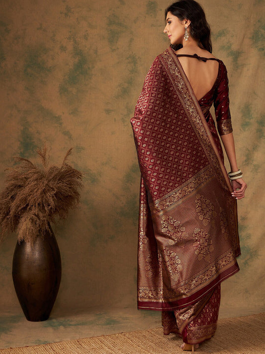 Sangria Woven Design Zari Banarasi Saree | Swadesiicart