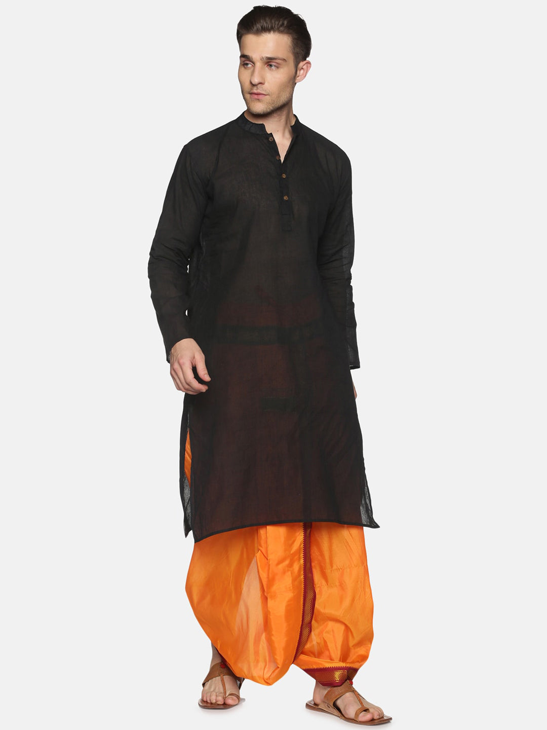 Sethukrishna Men Orange & Green Solid Readymade Dhoti Pant | Swadesiicart
