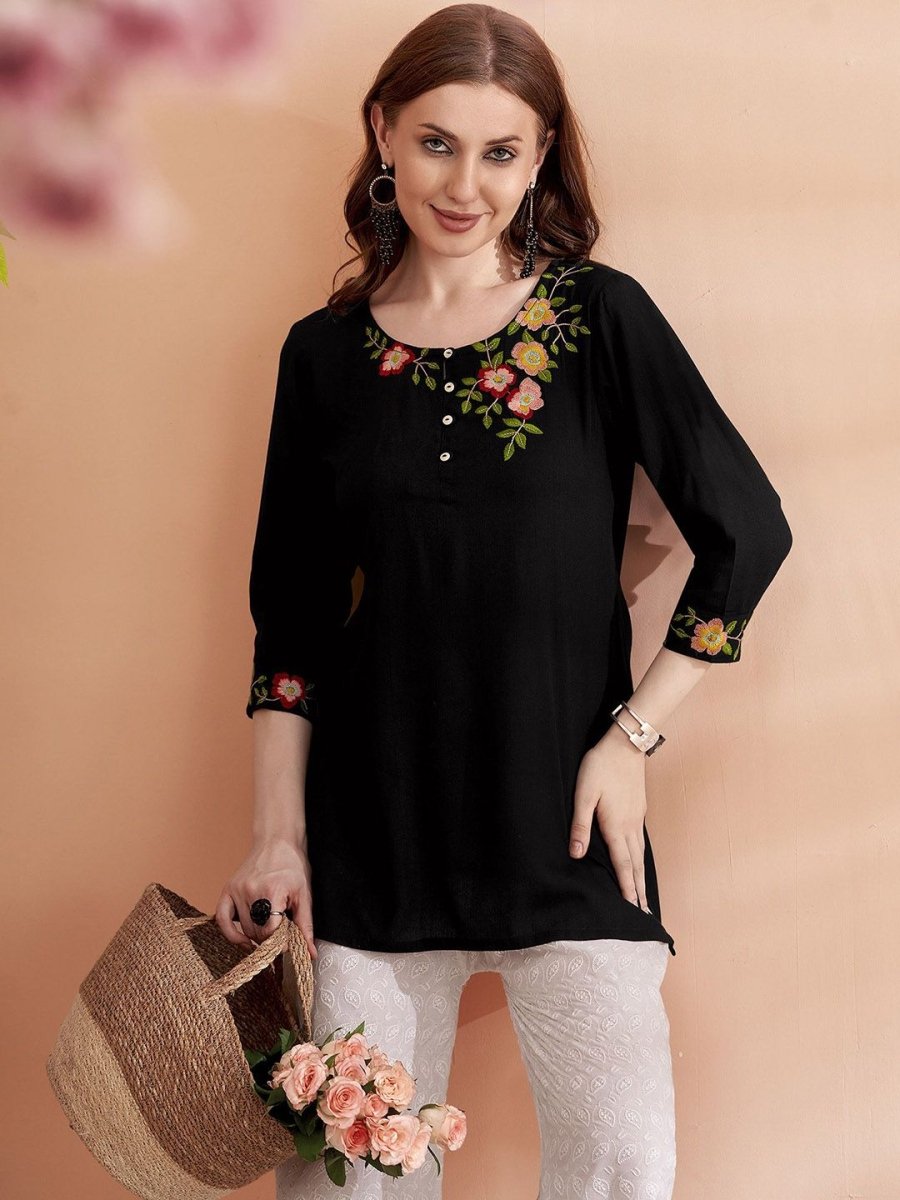 Anouk Women Floral Embroidered Above Knee Kurta - Swadesiicart