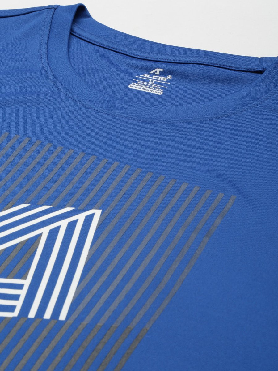 Alcis Men Blue Typography Printed Slim Fit Training Or Gym T-shirt | Swadesiicart