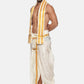 Sethukrishna Men Cream and Gold-Toned Solid Dhoti With Angavastram | Swadesiicart