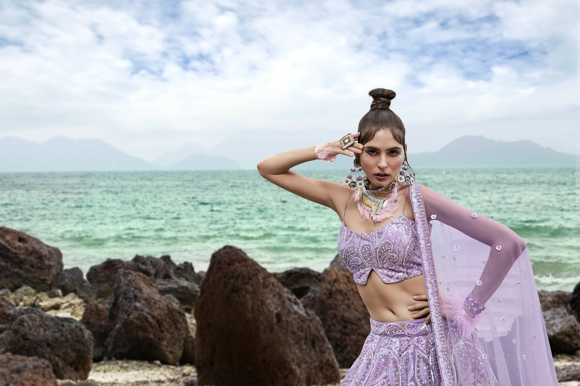 House of Panchhi Mauve Net Multi Sequins with heavy Zarkan embroidery Lehenga choli & Dupatta | Swadesiicart
