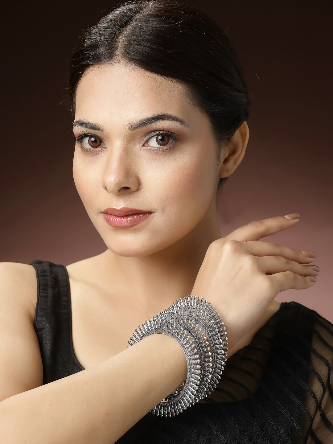 NVR Women's Set of 4 Silver-Plated German Silver Oxidised Bangles - Swadesiicart