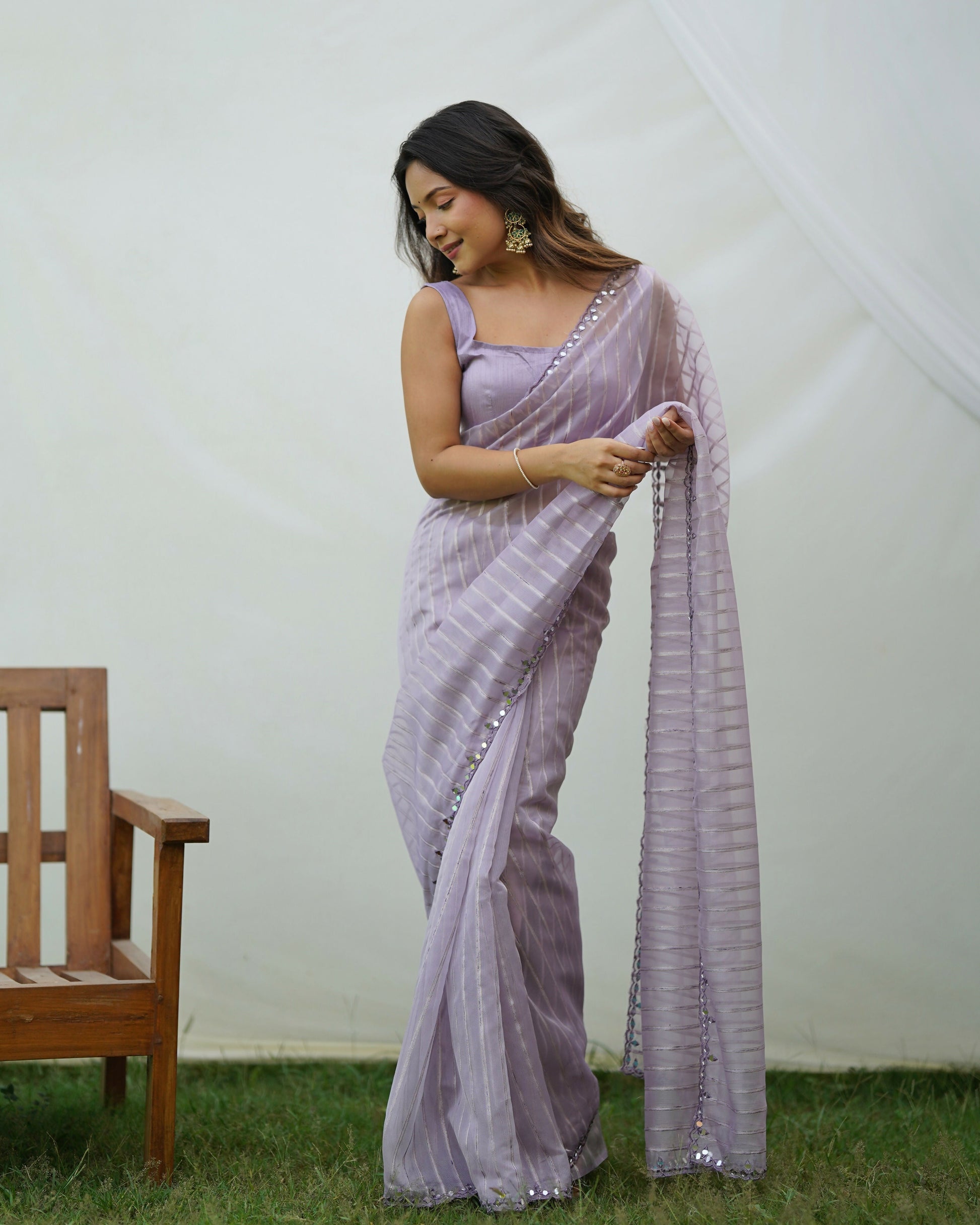 Vamsee Vijaysitara Lavender Organza Saree - Swadesiicart