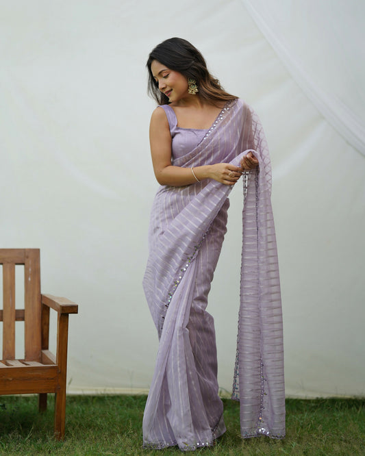 Vamsee Vijaysitara Lavender Organza Saree - Swadesiicart