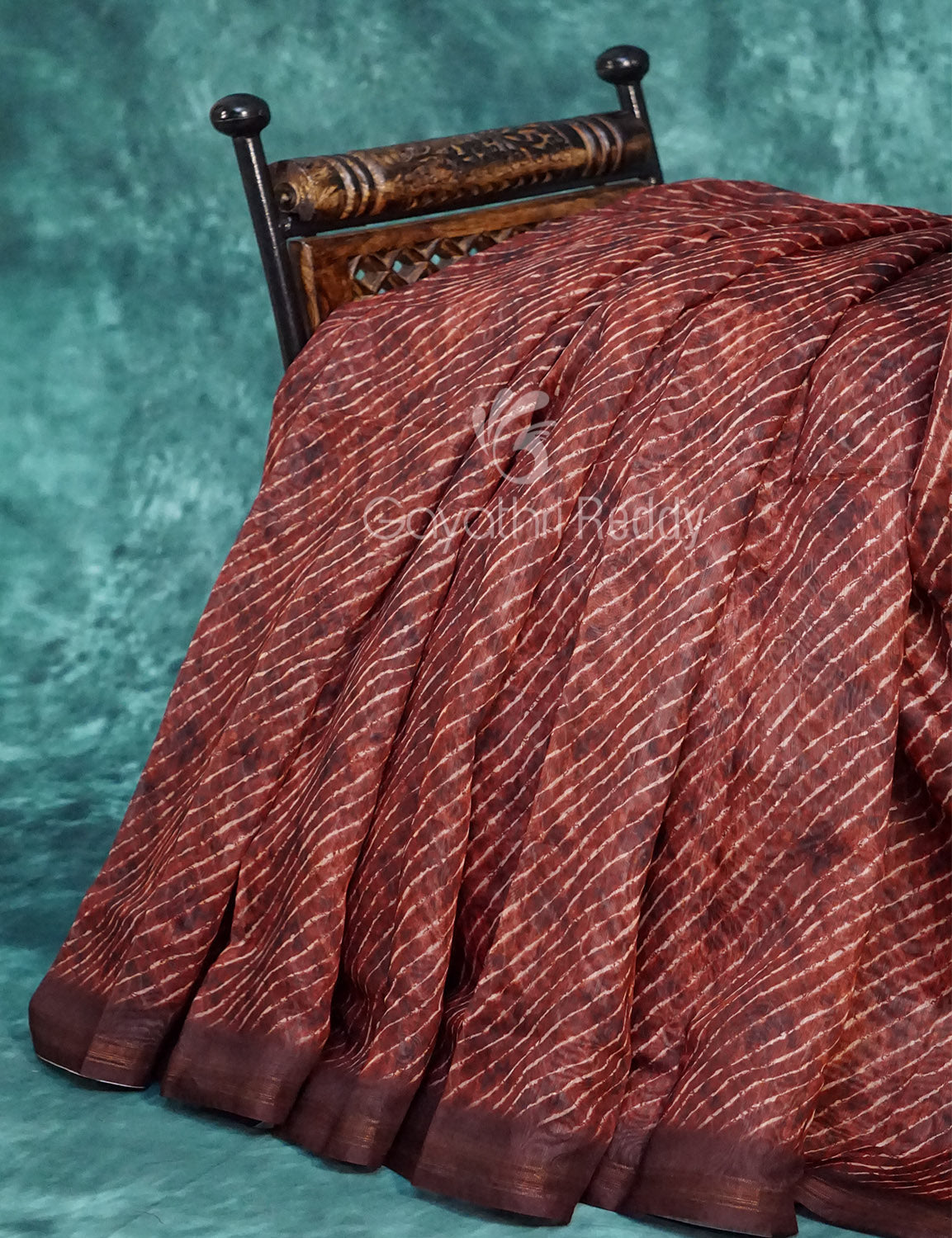 Dark Rust Colour With Leheriya Design All Over Semi Chanderi Saree By Gayathri Reddy Designer Studio | Swadesiicart