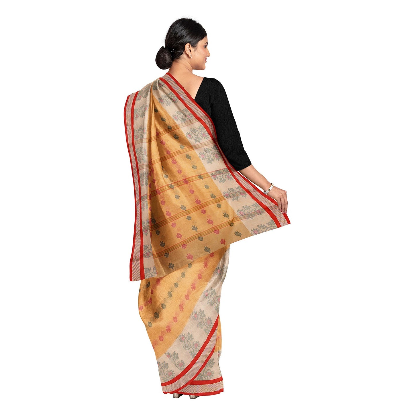 Exclusive Collection 100% Pure Cotton Yellow Tant Saree With Hand Weaving Work - Swadesiicart