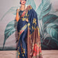 Anaita Navy Blue Pure Satin Silk With Zari Weaving Saree With Blouse