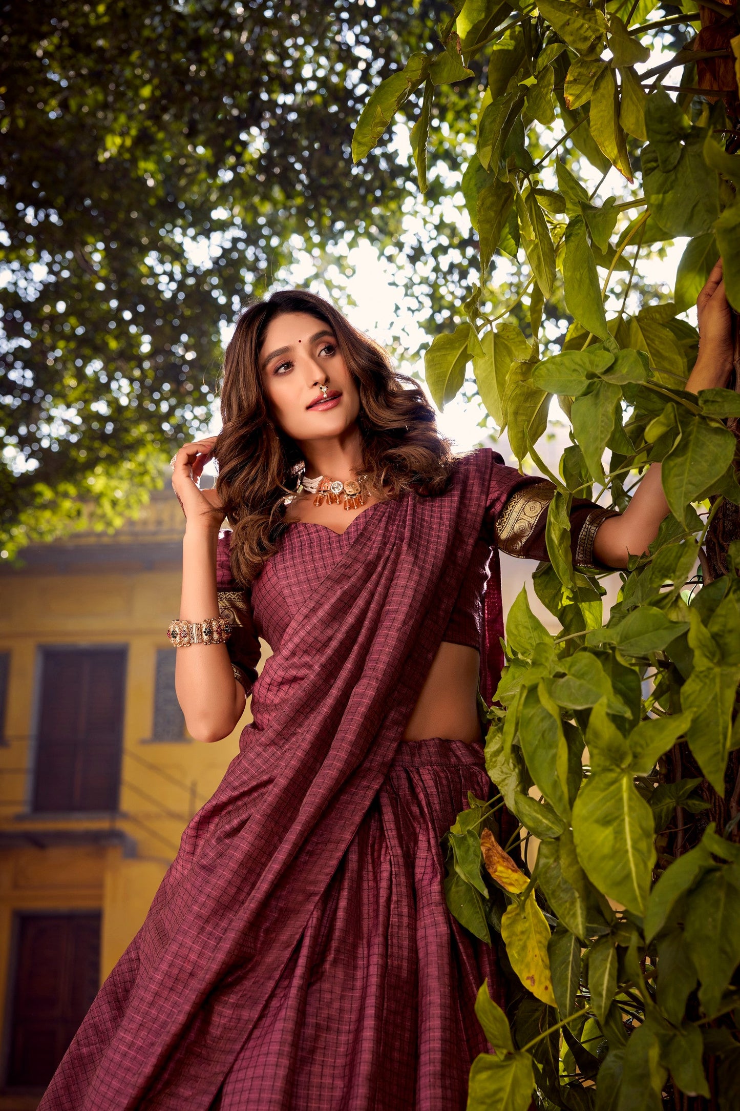Lorenvalley Fashion Rust Chettinad Cotton Chex with Zari Weaving Work Lehenga Choli with Dupatta - Swadesiicart
