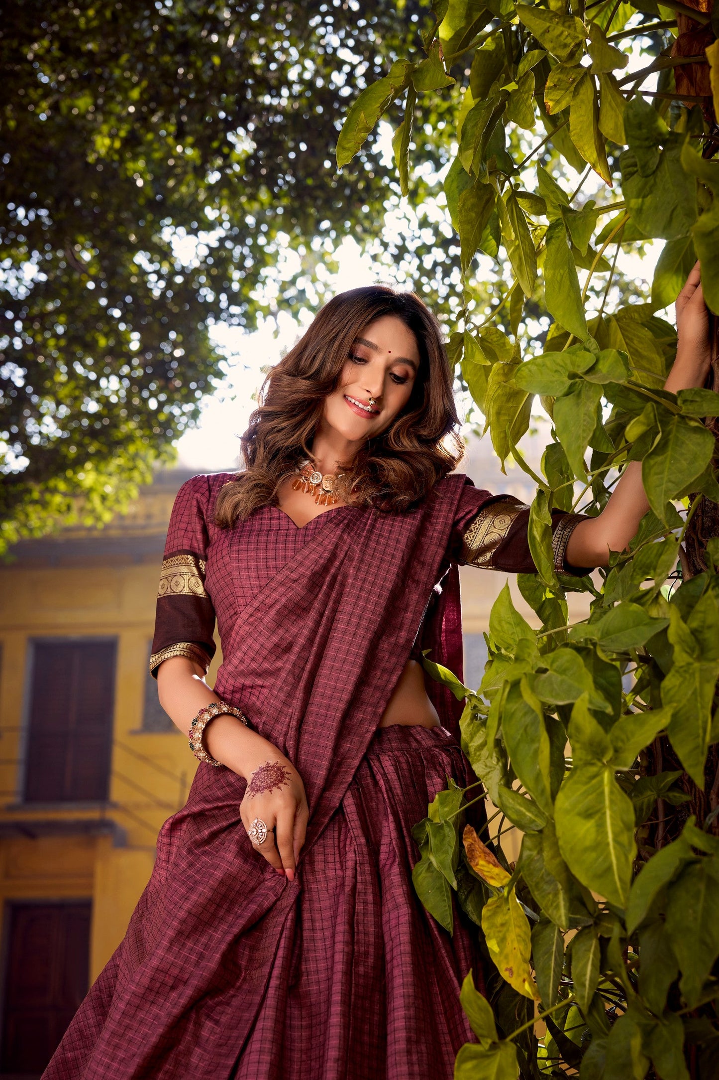 Lorenvalley Fashion Rust Chettinad Cotton Chex with Zari Weaving Work Lehenga Choli with Dupatta - Swadesiicart