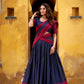 Lorenvalley Fashion Navy Blue Pure Chanderi Thread Work Lehenga Choli with Dupatta - Swadesiicart