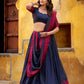 Lorenvalley Fashion Navy Blue Pure Chanderi Thread Work Lehenga Choli with Dupatta - Swadesiicart