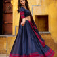 Lorenvalley Fashion Navy Blue Pure Chanderi Thread Work Lehenga Choli with Dupatta - Swadesiicart