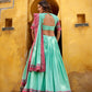 Lorenvalley Fashion Skyblue Pure Chanderi Thread Work Lehenga Choli with Dupatta - Swadesiicart