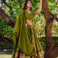 Lorenvalley Mehendi Pure Chanderi Plain With Zari Weaving Work Border Lehenga Choli with Dupatta | Swadesiicart