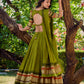 Lorenvalley Mehendi Pure Chanderi Plain With Zari Weaving Work Border Lehenga Choli with Dupatta | Swadesiicart
