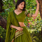 Lorenvalley Mehendi Pure Chanderi Plain With Zari Weaving Work Border Lehenga Choli with Dupatta | Swadesiicart
