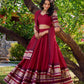 Lorenvalley Maroon Pure Chanderi Plain With Zari Weaving Work Border Lehenga Choli with Dupatta | Swadesiicart